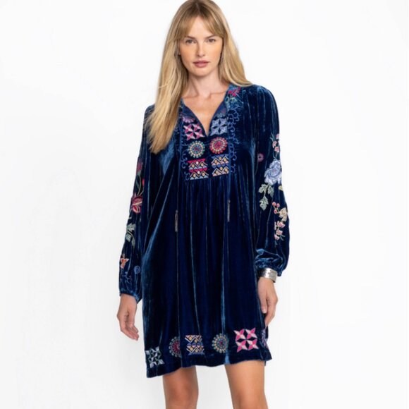 Johnny Was Embroidered Nikkola Velvet Yoke Dress Relaxed Fit S $420 - Picture 2 of 7